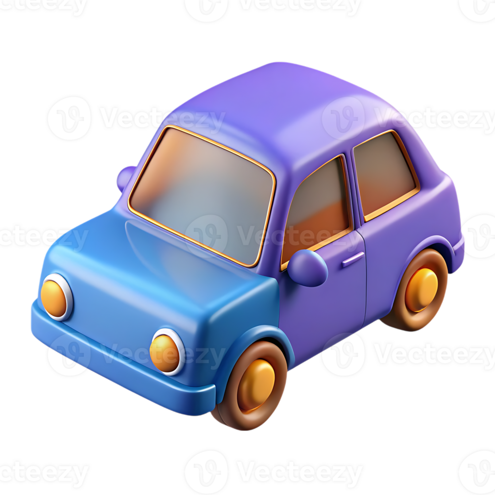 Charming 3d cartoon car with purple and blue body and orange accents png