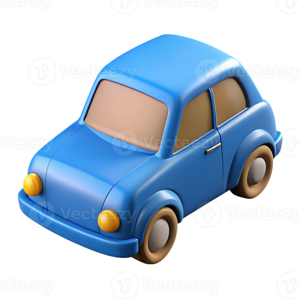 Charming 3d rendered blue cartoon car isolated on black background png