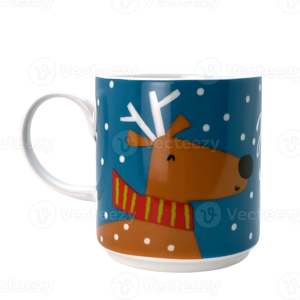 Festive Ceramic Mug with Reindeer Illustration for Hot Beverages and Holiday Cheer a Decorative and Functional Tableware Item with a Handle png