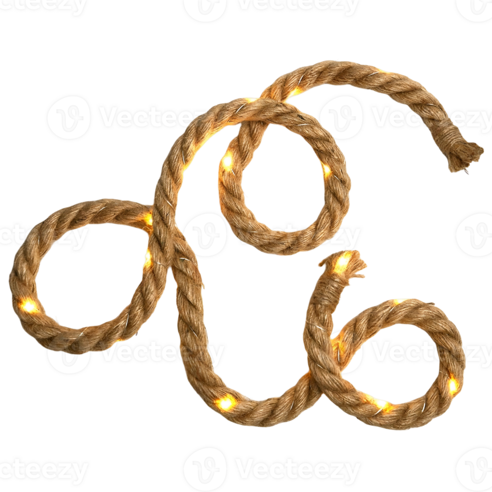 Illuminated rope light providing decorative ambient illumination, featuring interwoven fibers and embedded LEDs for a unique, rustic aesthetic png