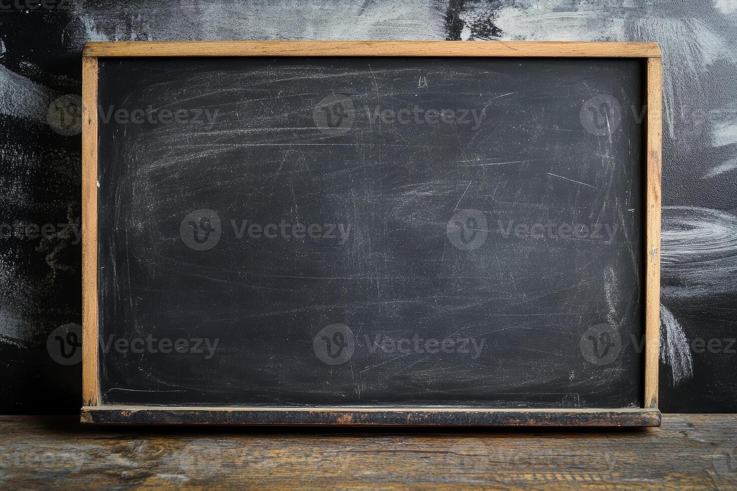 Chalkboard displays a clean surface perfect for writing or drawing, set in a cozy room with a textured background, inviting creativity and learning photo