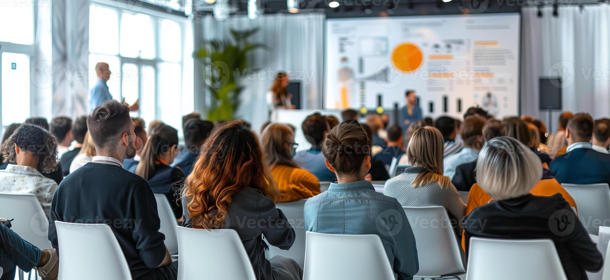 Participants are attentively listening to a speaker during an informative session at a contemporary venue, fostering discussion and learning photo
