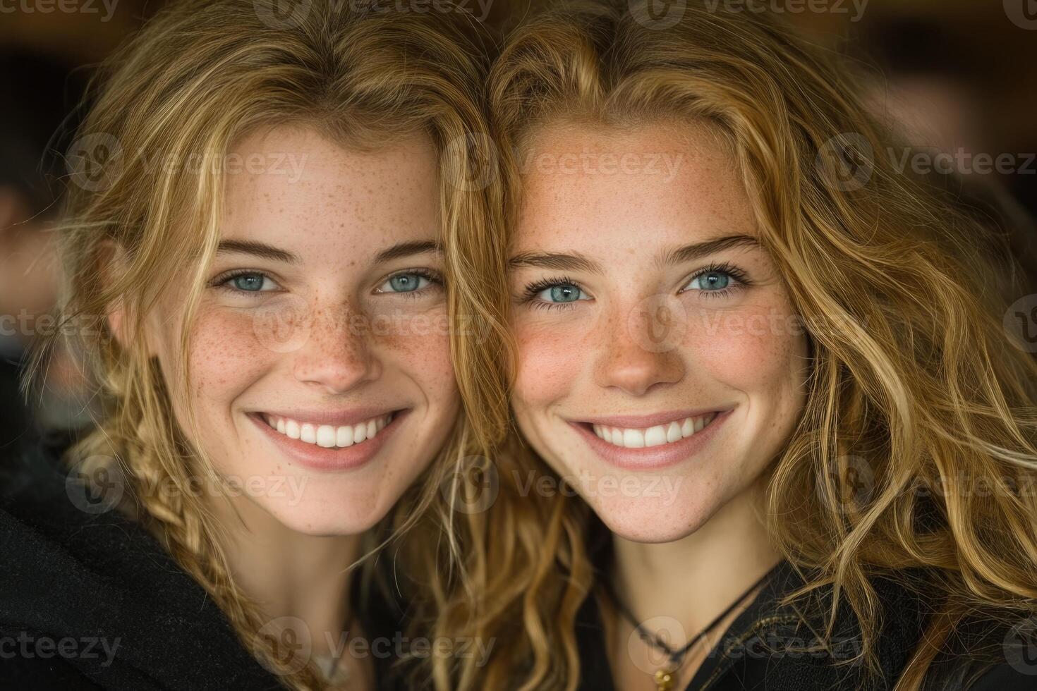 Two young women with freckles posing for a photo
