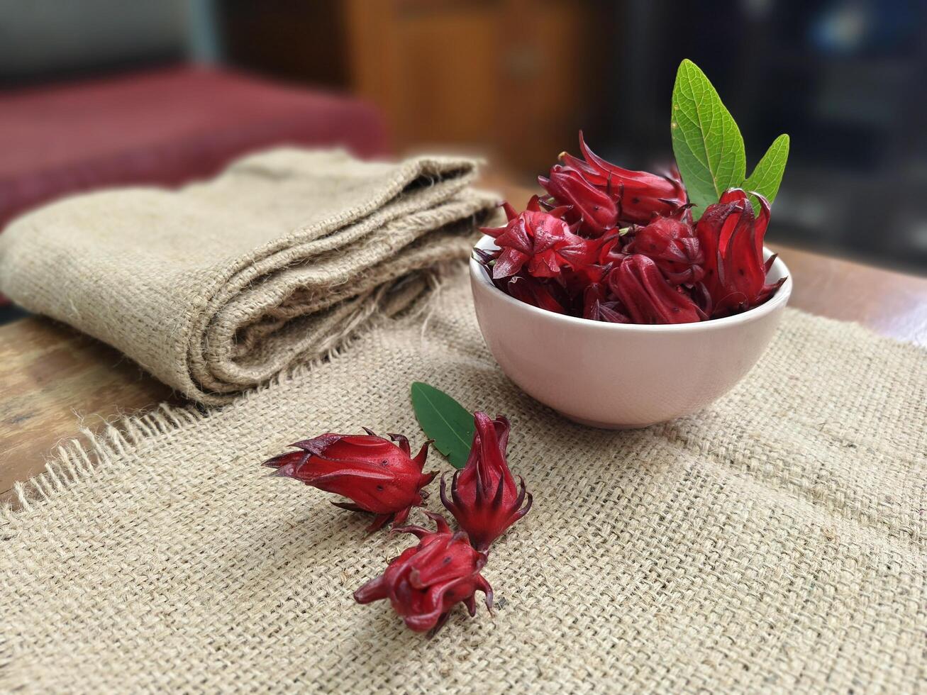 Hibiscus petals in a bowl photo