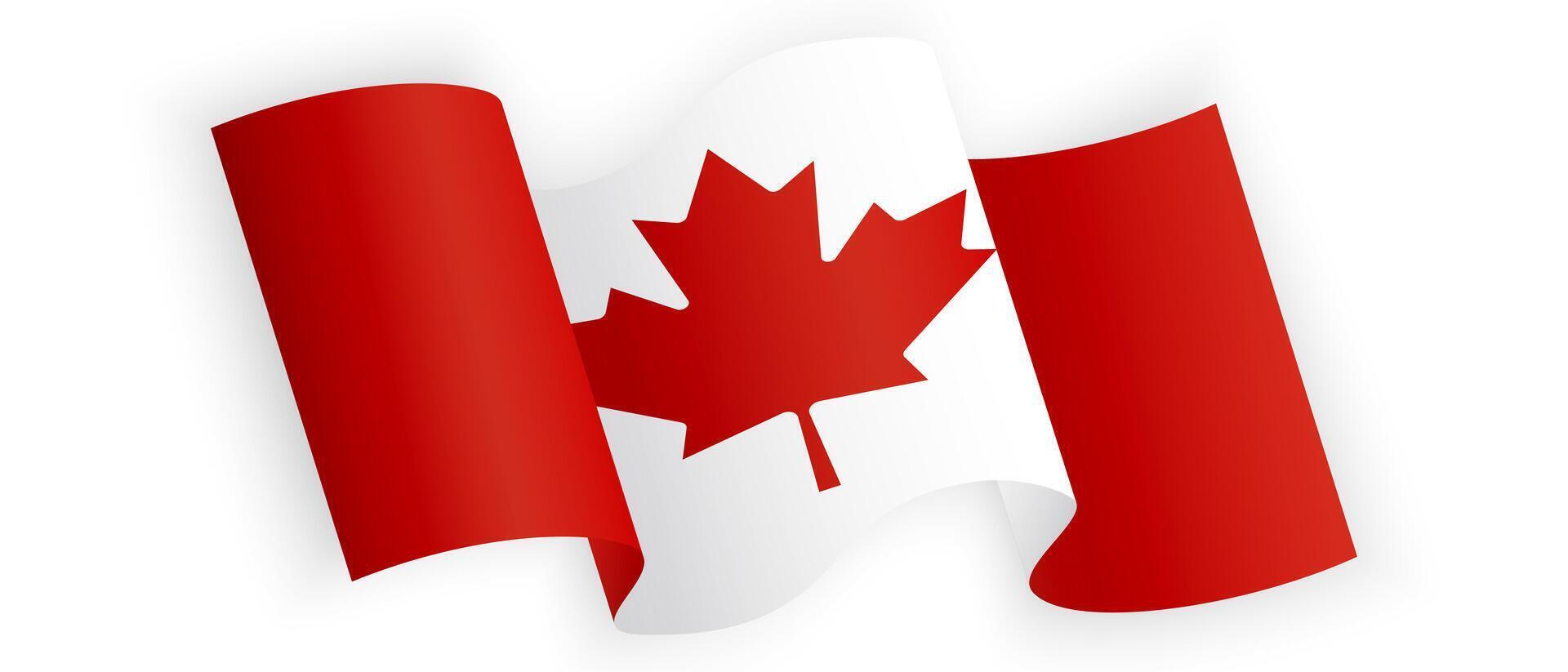Waving Canadian National Flag with Red Maple Leaf on White and Red Background. Canada Day Celebration. Patriotic Design for Banner, Postcard, Poster vector