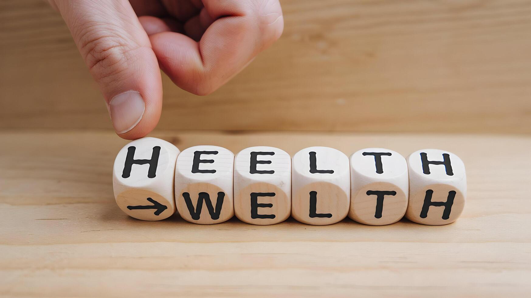 Health wealth concept with hand pointing to word health wealth photo