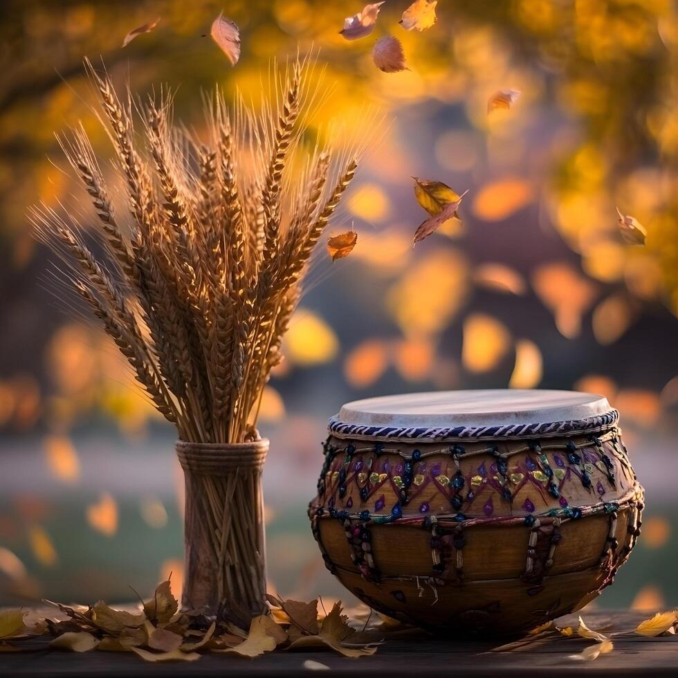 Drum and wheat in autumn light photo