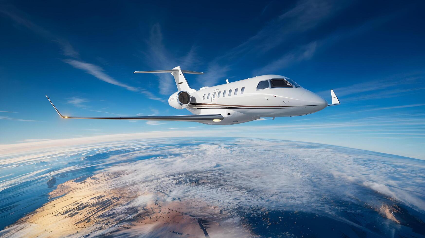 Private jet in flight over Earth photo