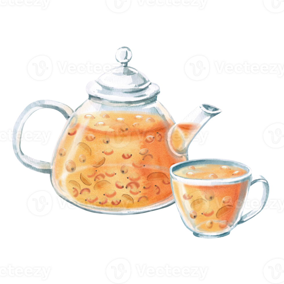 Teapot and cup composition. Isolated watercolor illustration in realistic style for design of beverage packaging, teas, tea list, culinary blogs, printing on postcards, fabric and textiles. png
