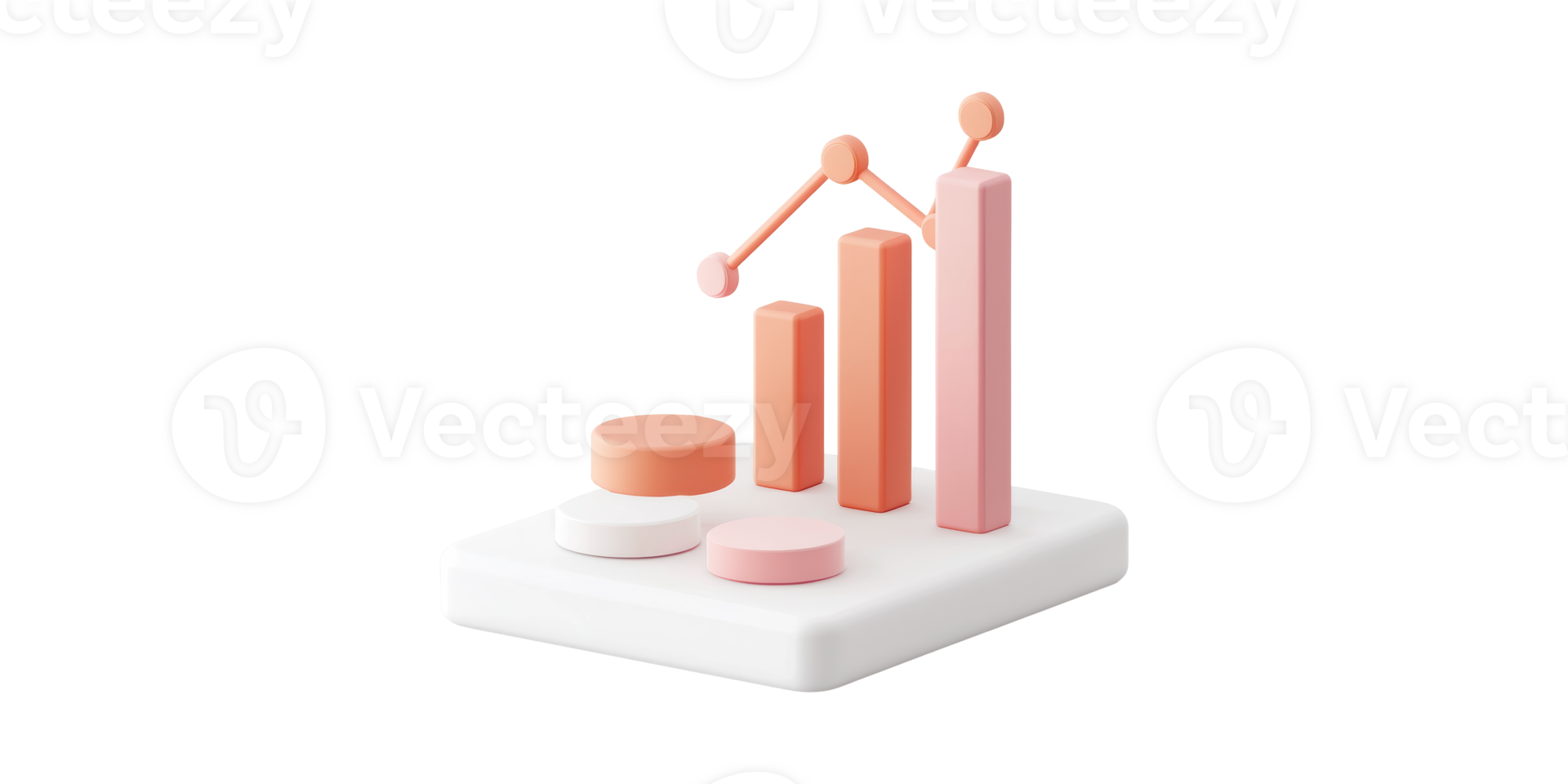 3D Bar And Line Graph Base. Data Visualization And Business Analytics Concept Isolated On Transparent Background png