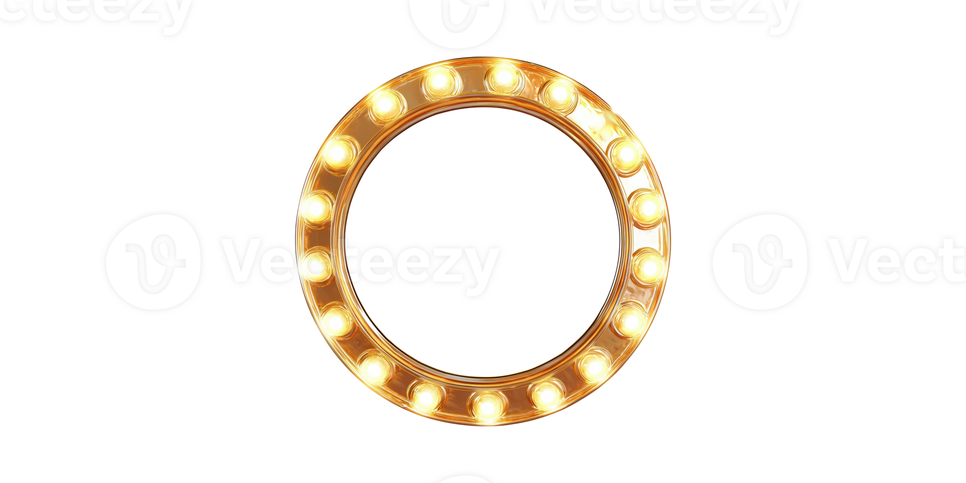 Illuminated Circular Marquee Frame With Bright Bulbs. Retro Theater And Showbiz Design Isolated On Transparent Background png