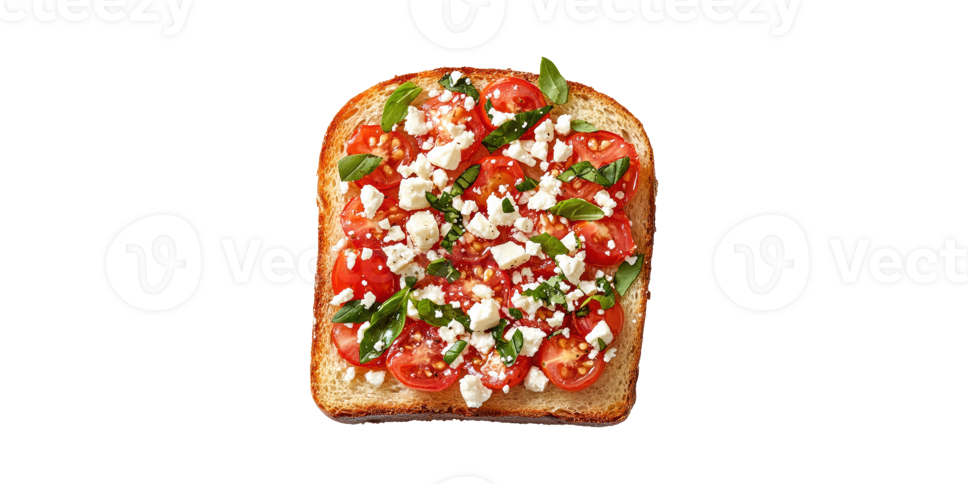 Open-Faced Tomato And Feta Sandwich With Basil. Fresh And Healthy Snack Option Isolated On Transparent Background png