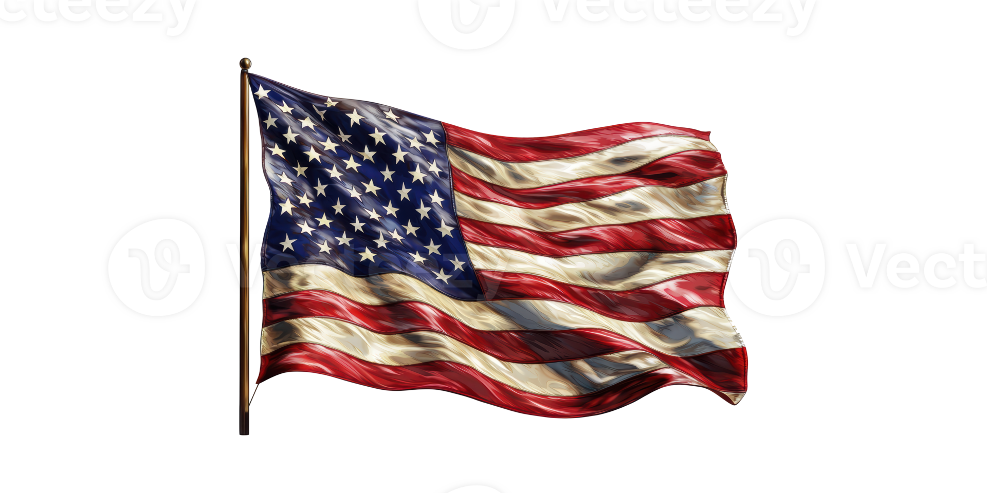 Waving American Flag Pole. Symbol Of Patriotism And National Pride Isolated On Transparent Background png
