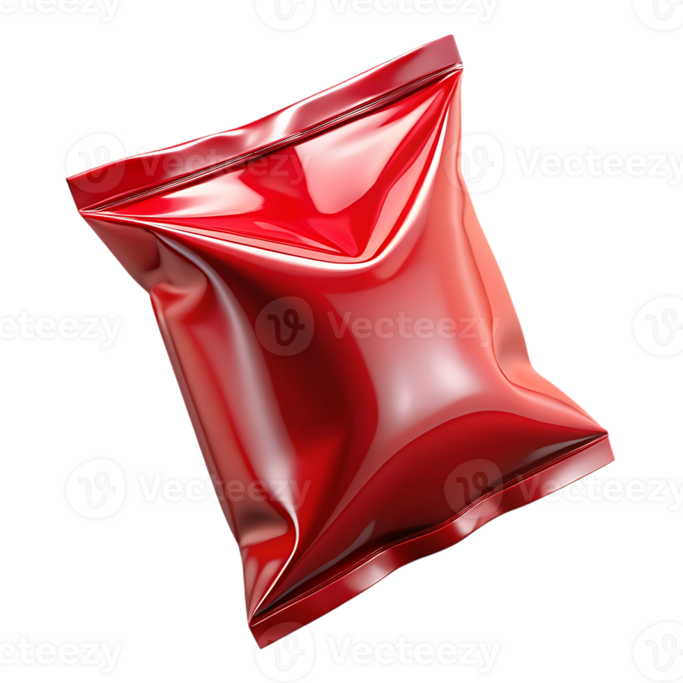 Shiny red foil pouch packaging isolated on transparent background png