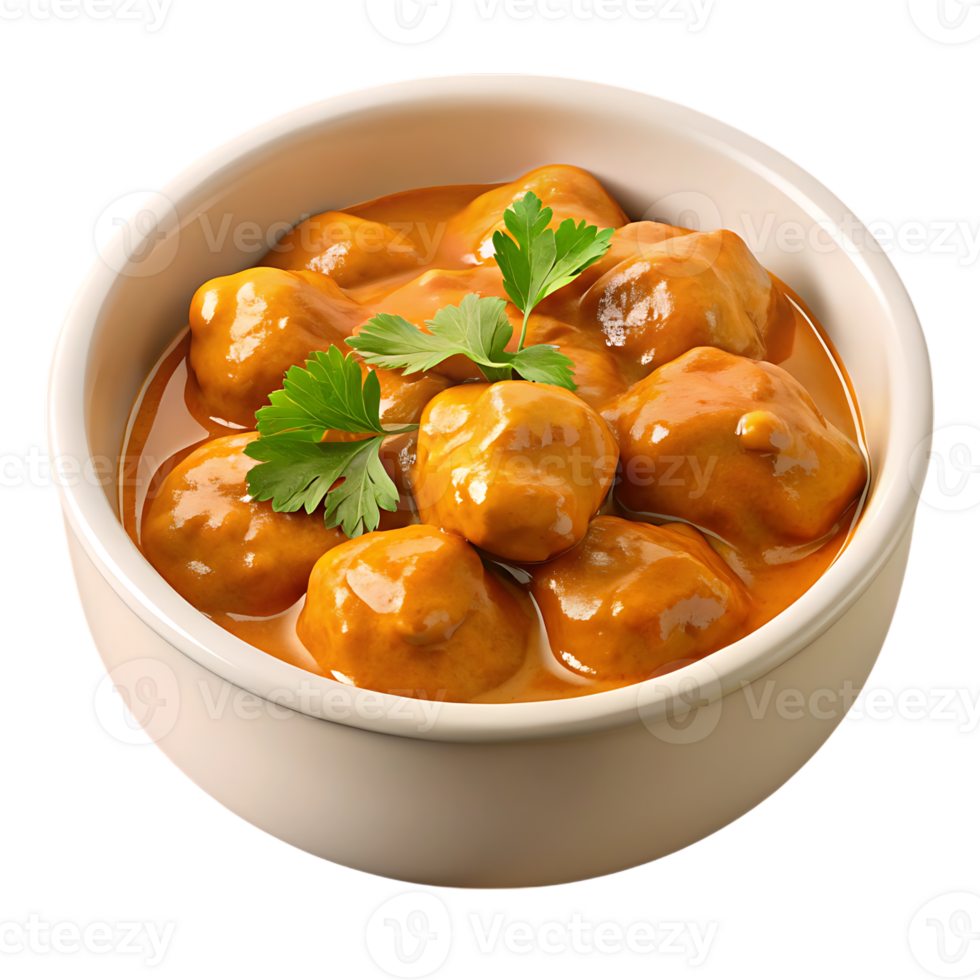 Delicious meatballs in creamy tomato sauce with fresh cilantro isolated on transparent background png