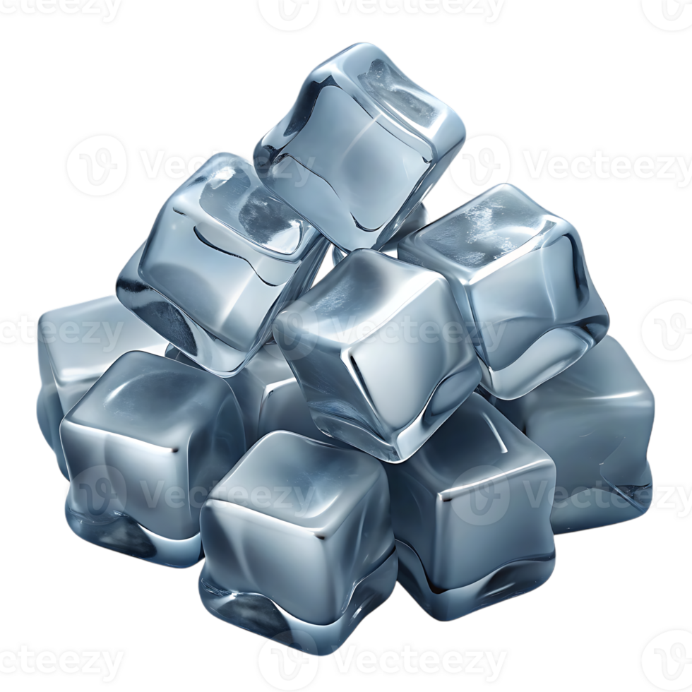 Pile of clear ice cubes isolated on transparent background png