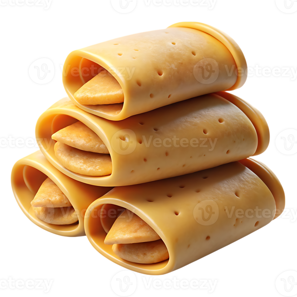 Stack of golden brown crispy spring rolls isolated on transparent background png