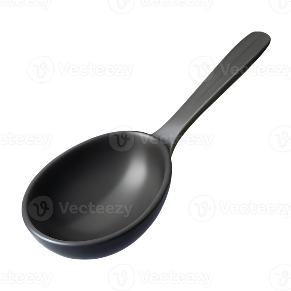 A single dark spoon rests against. png