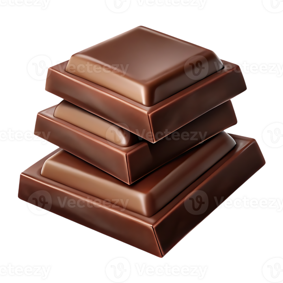 Stack of rich dark chocolate squares. png