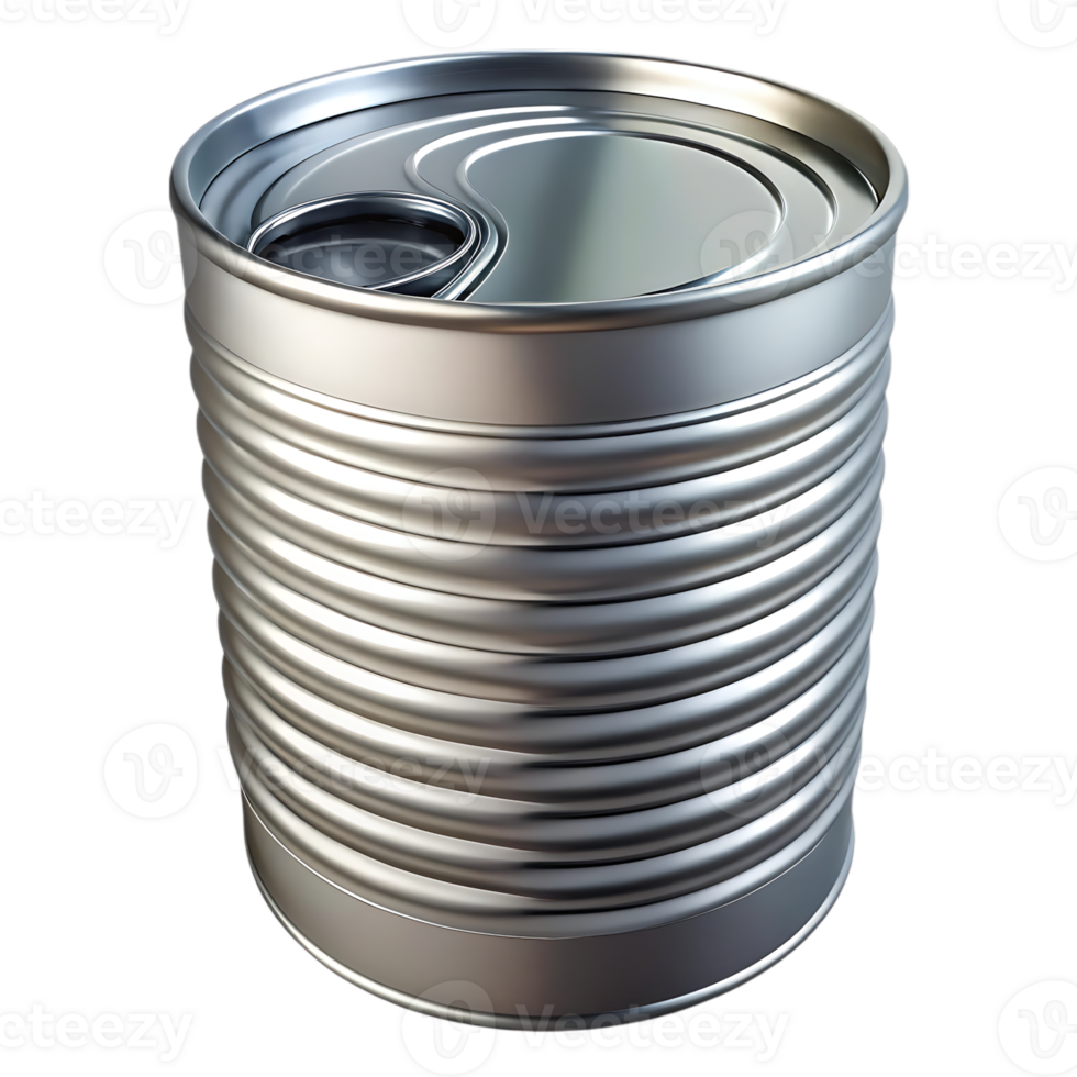 Silver metal food can with pull tab. png