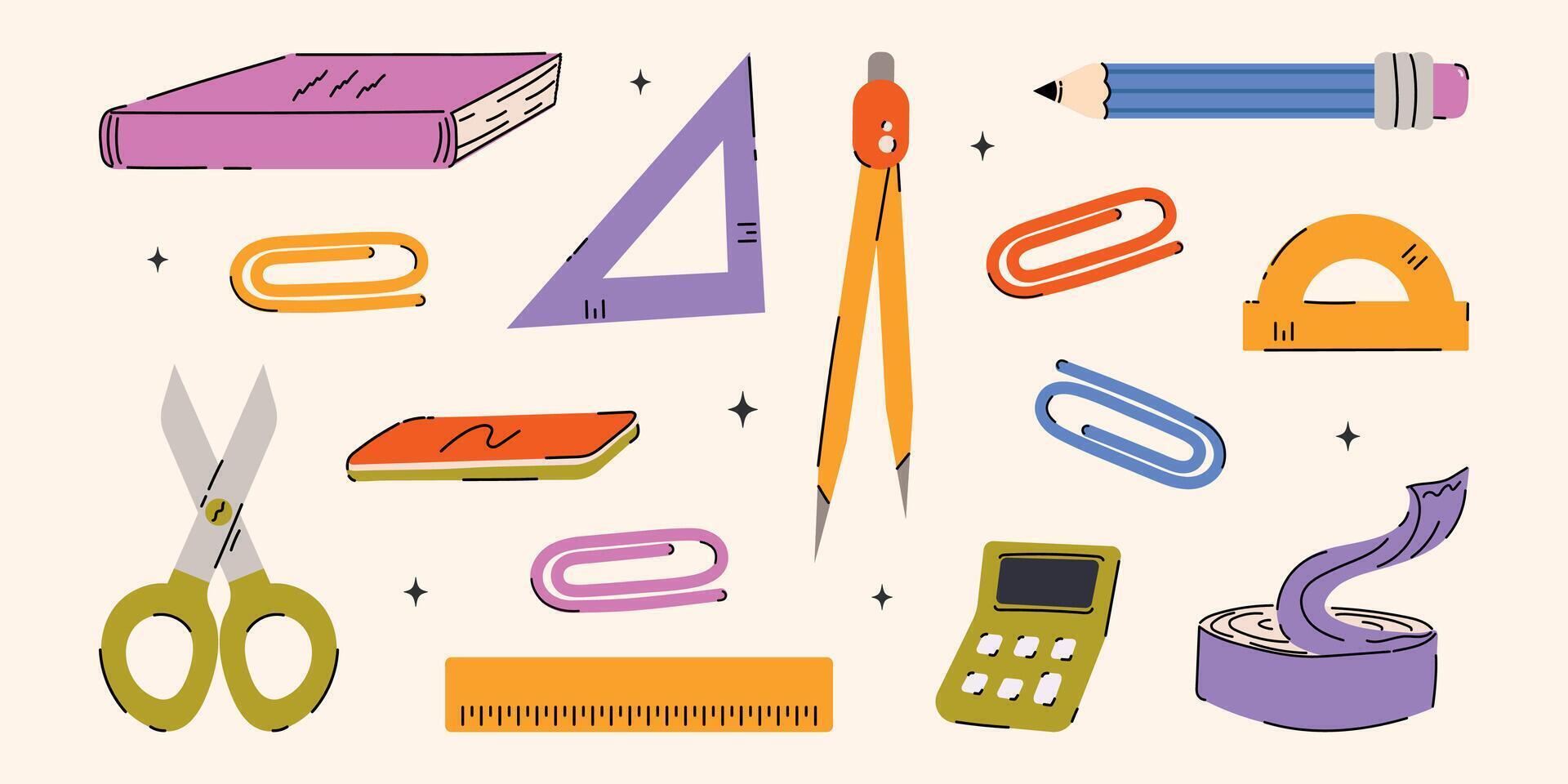 Colorful school supplies in various shapes vector