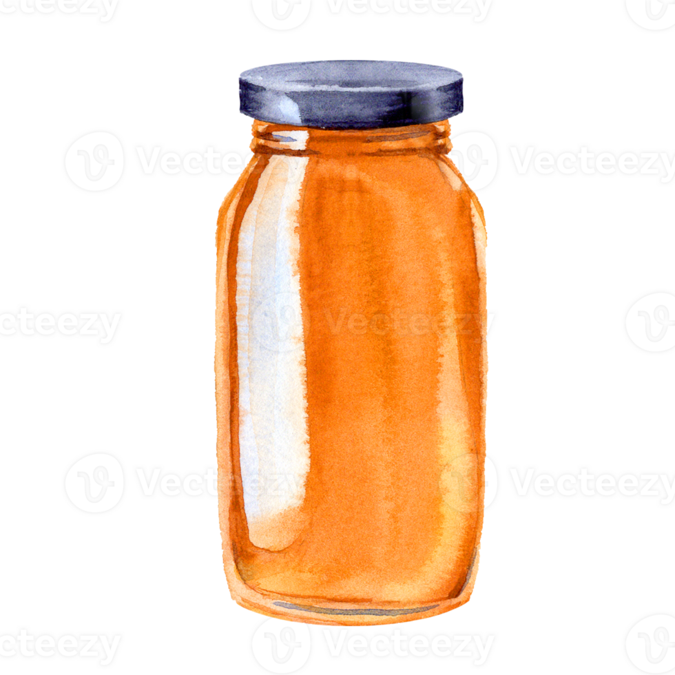Watercolor painted glass can with orange colored honey png