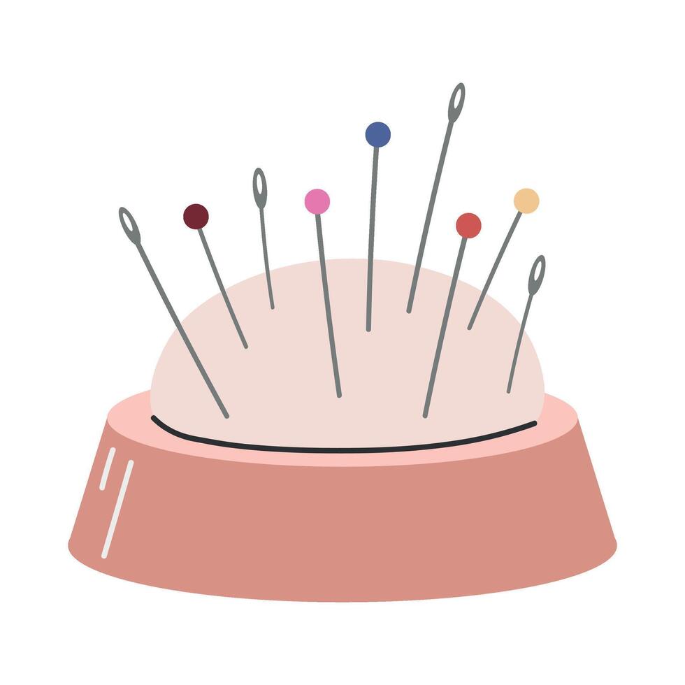 Sewing Pins Stuck in Pincushion Isolated on White vector