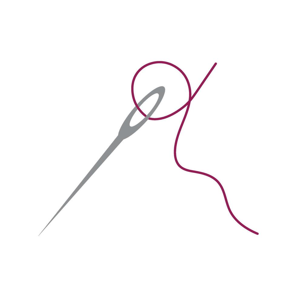 Minimalist Sewing Needle with Red Thread Icon vector