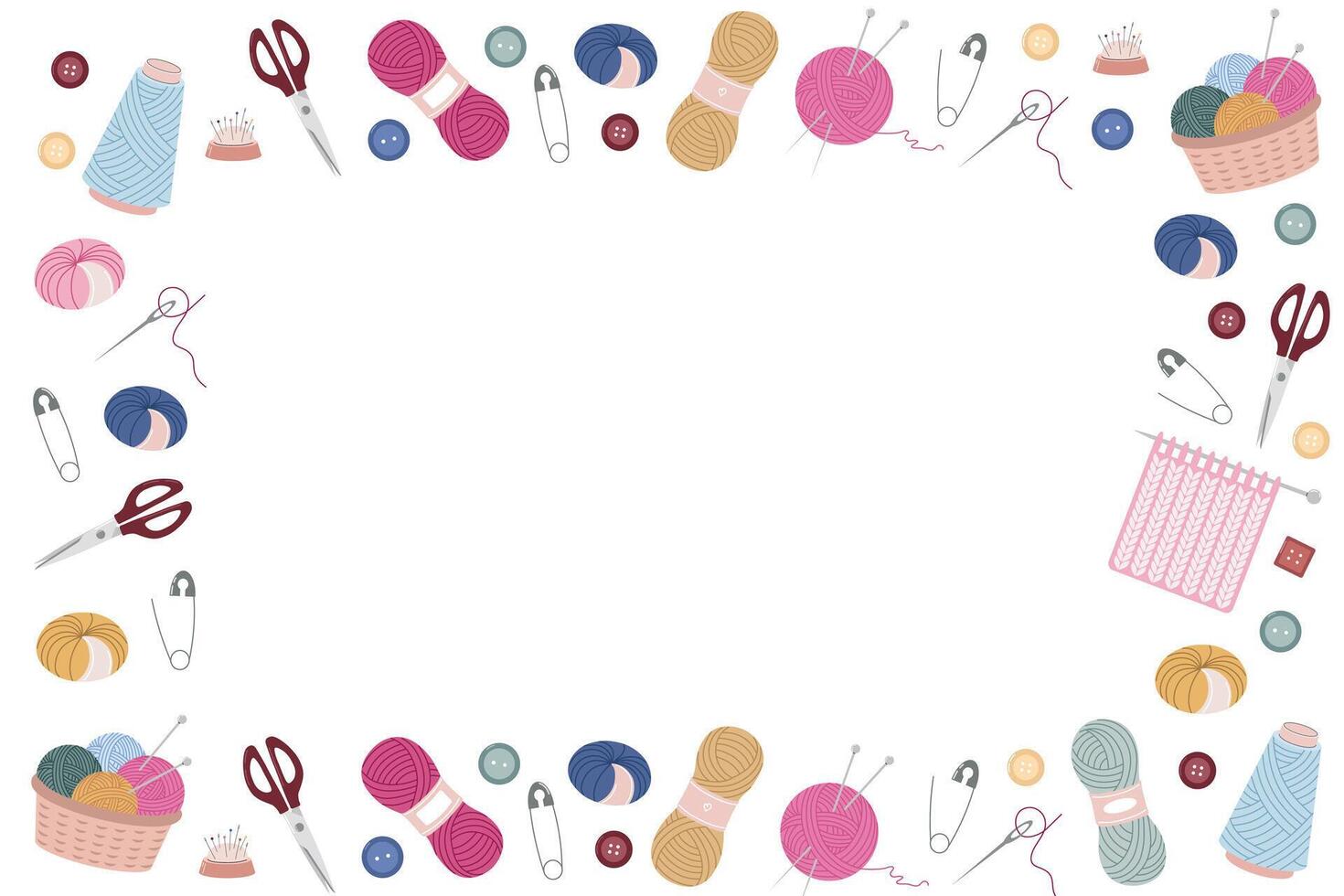 Knitting Needlework Frame with Yarn and Accessories vector