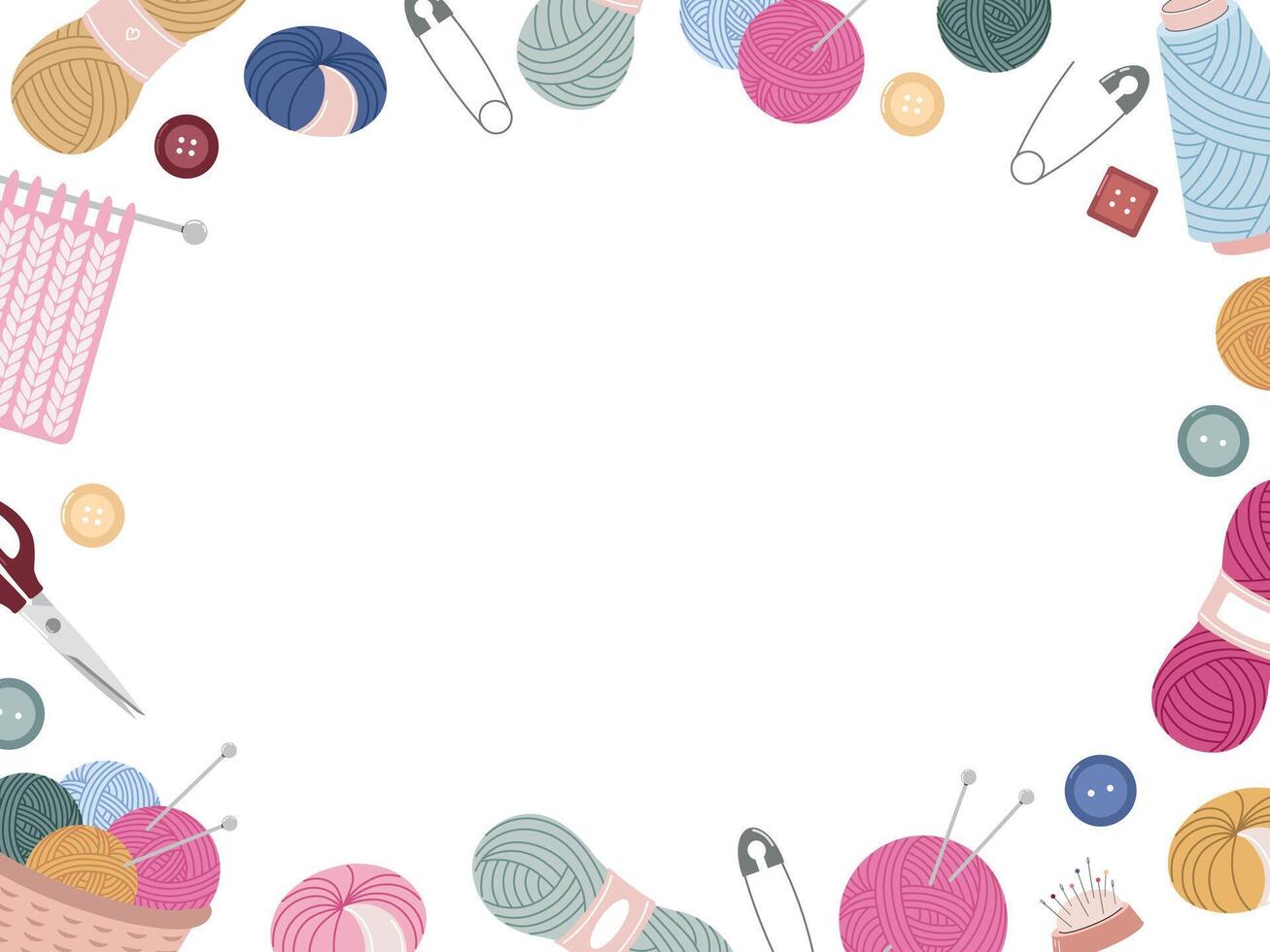 Knitting and Crochet Craft Frame with Yarn and Tools vector