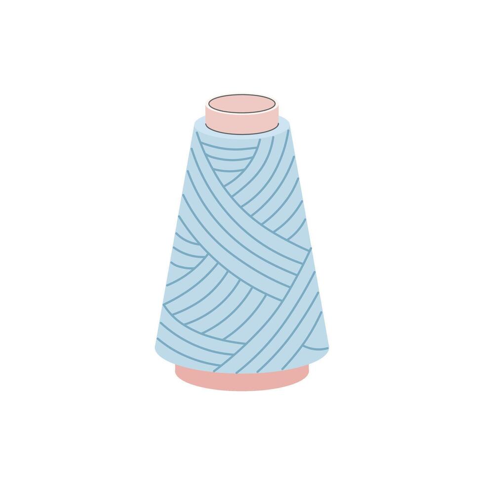 Flat style illustration of a blue yarn or thread spool in cone shape isolated on white background vector