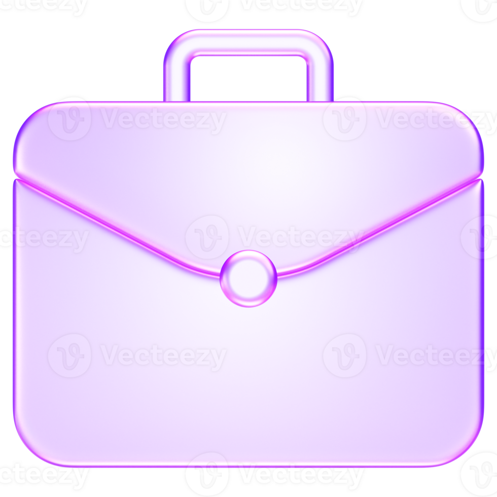 3D briefcase icon in transparent glass style, representing business, work, career, portfolio, or management in modern digital environment png