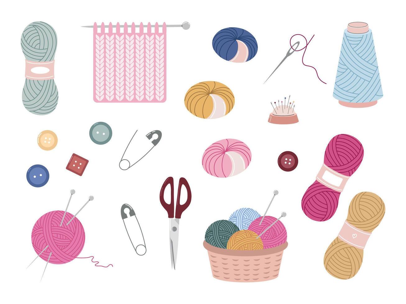 Craft supplies including yarn and needles vector