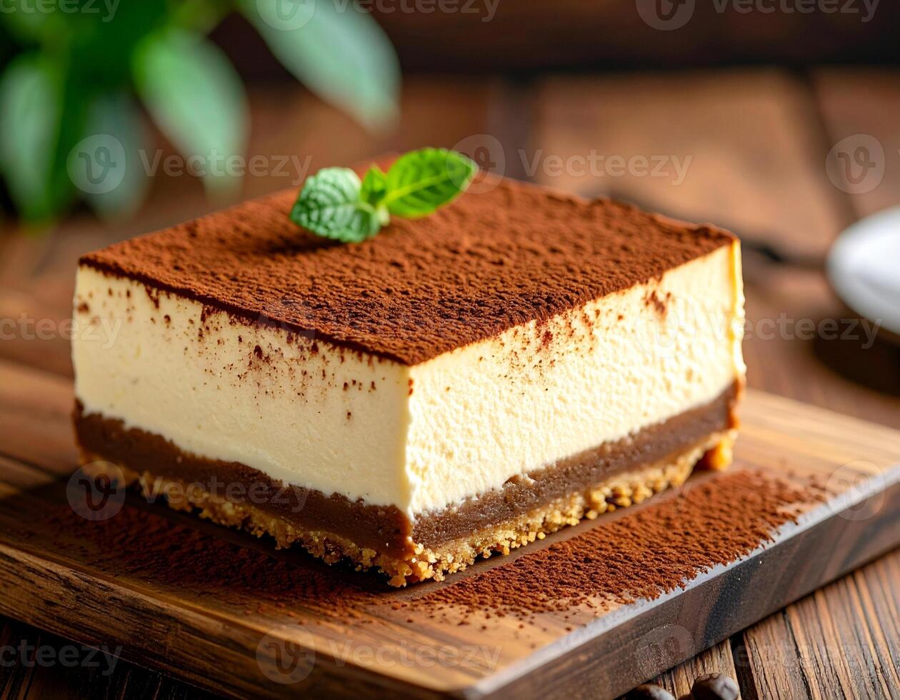 Italian Tiramisu Cake with Cocoa Topping photo