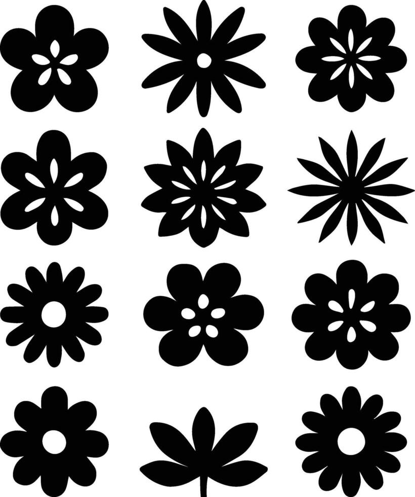 Collection of floral silhouettes isolated on white background vector