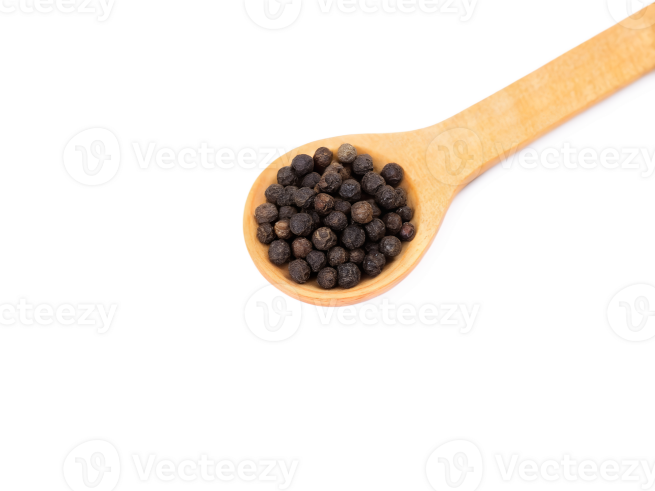 Discover the rich, aromatic essence of whole black peppercorns beautifully presented on a natural wooden spoon, ready to elevate any culinary creation with vibrant flavor. png
