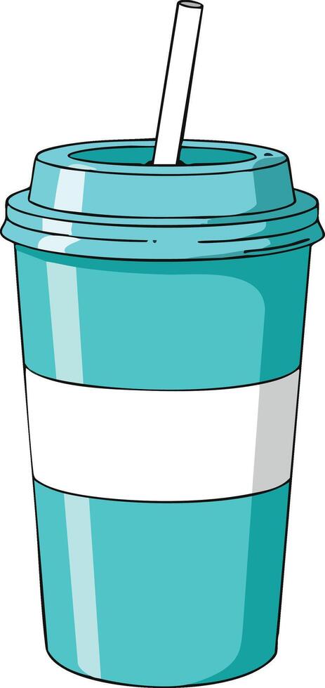 Turquoise takeaway coffee cup with white label and straw illustration for beverage design vector