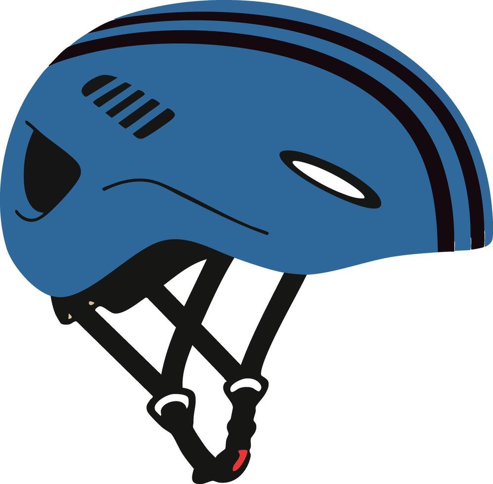 Blue bicycle helmet with black stripes and adjustable straps safety gear illustration vector