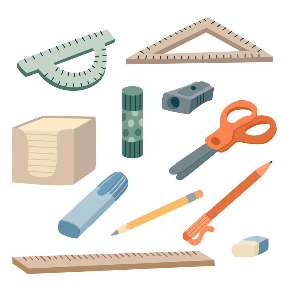 Colorful stationery tools and supplies vector