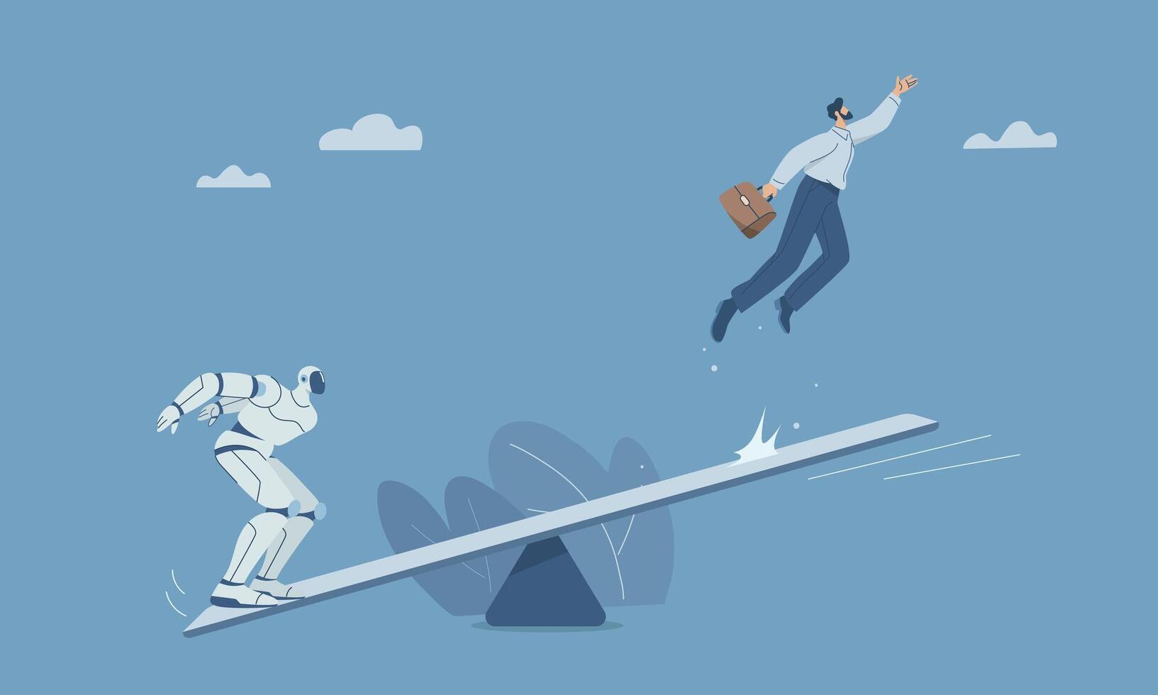 Robot and man on a seesaw vector