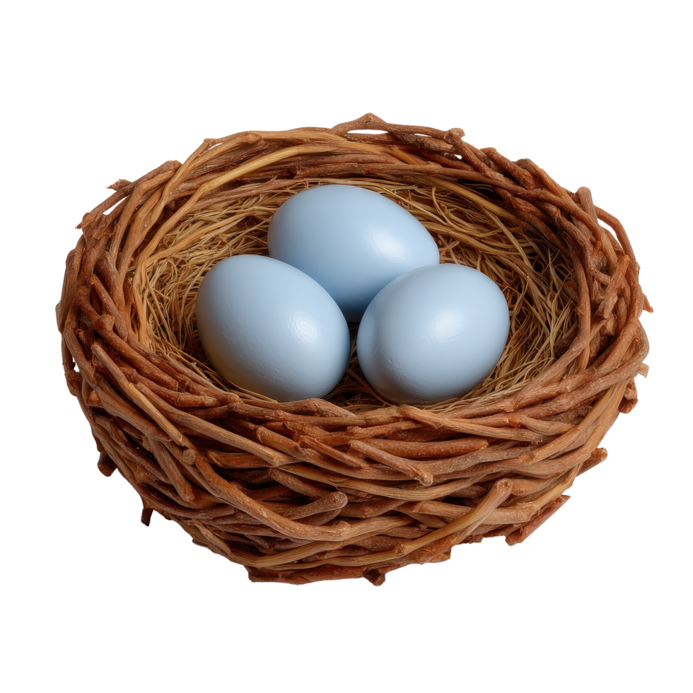 Blue Eggs in a Natural Nest Surrounded by Twigs and Grass png