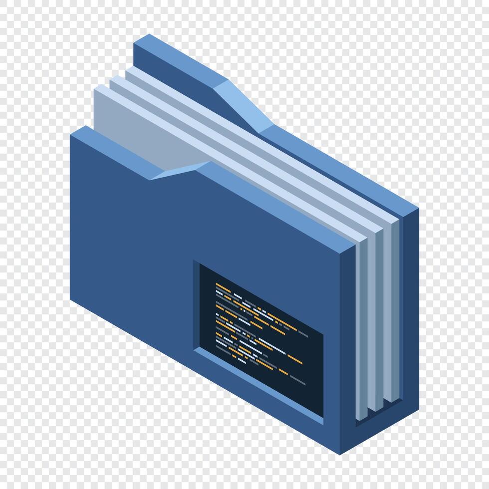 Blue isometric file folder with code vector