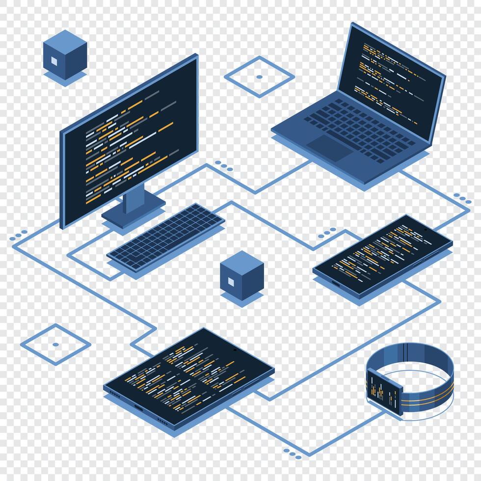Devices connected with coding illustration vector