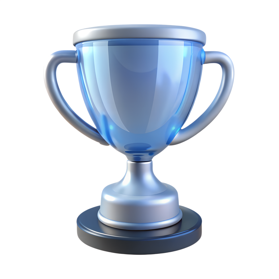 Elegant blue and silver trophy sparkles against a stark transparent background. png