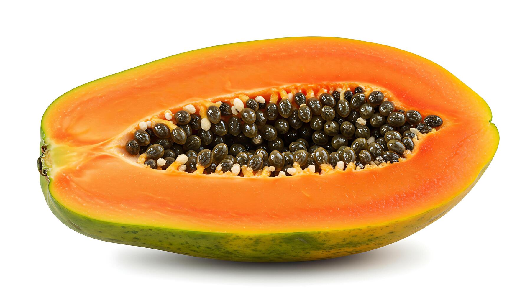 Sliced Papaya Showing Seeds and Flesh on White Background Food photo