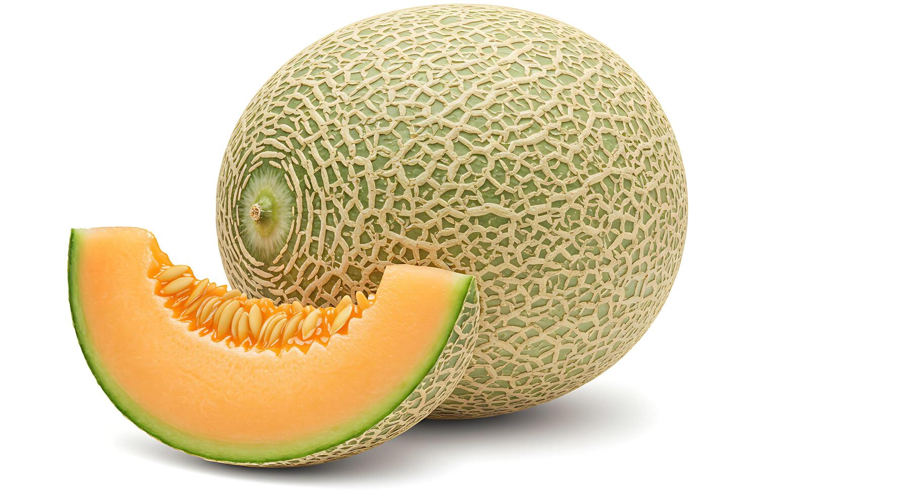 Cantaloupe Melon with Slice Isolated on White Fresh and Sweet photo