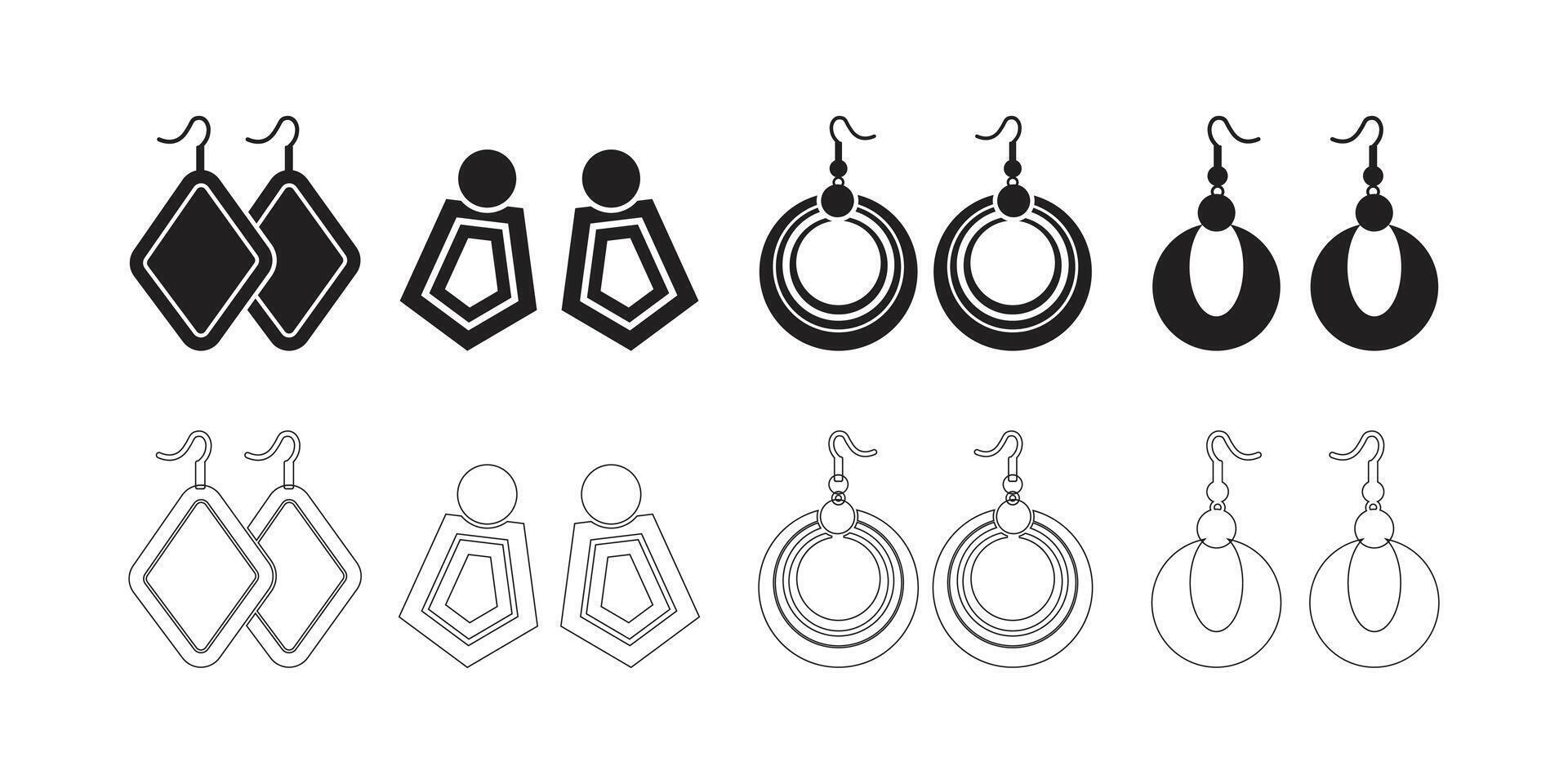 art of black and white earrings in various shapes and styles vector