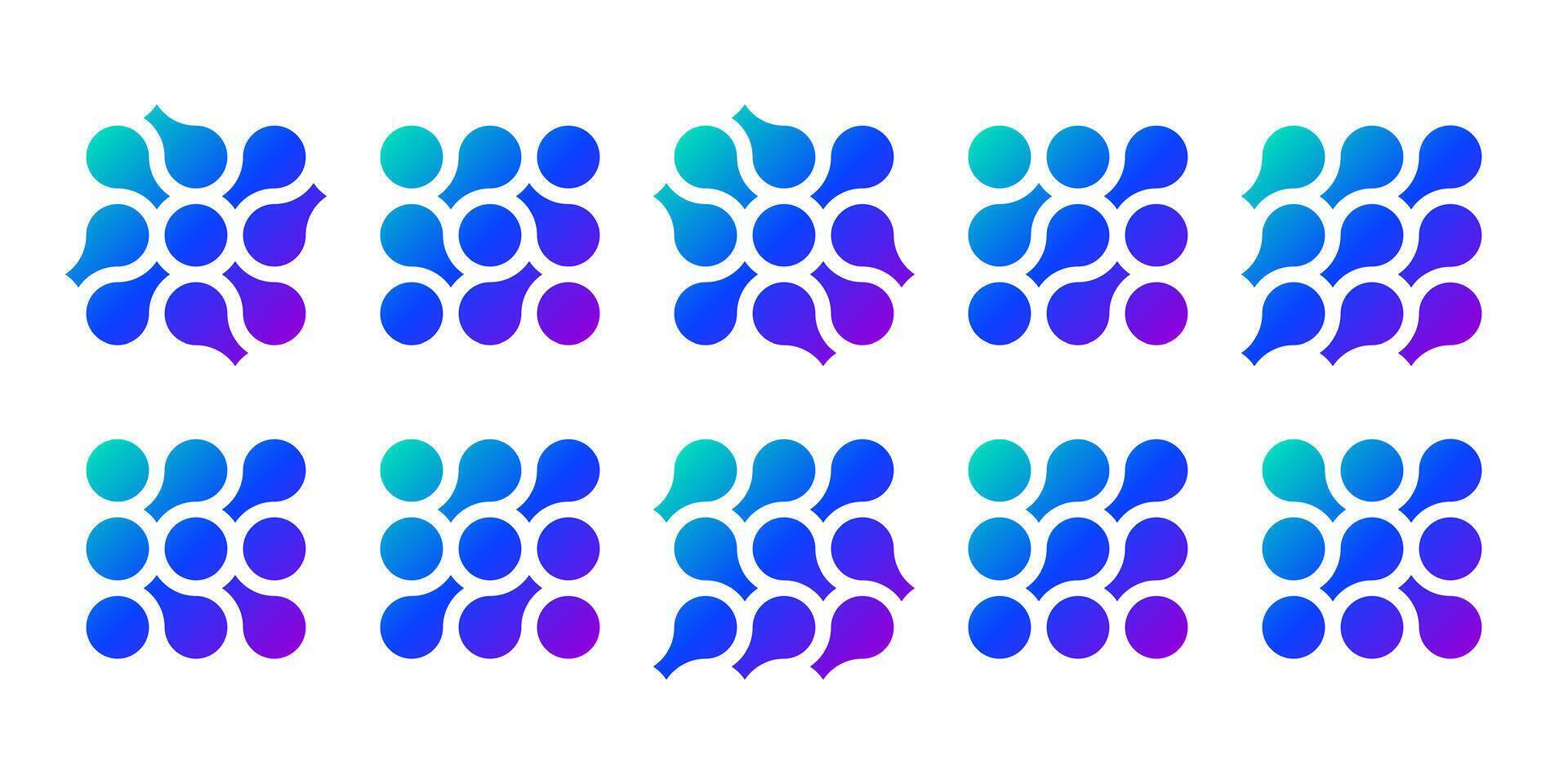 Laboratory test tubes icon, connected dot shapes, abstract chemistry tech symbol. bottle shape, reagent mixture preparation. Innovation pattern liquid organic metaball, blob drops, lab branding vector