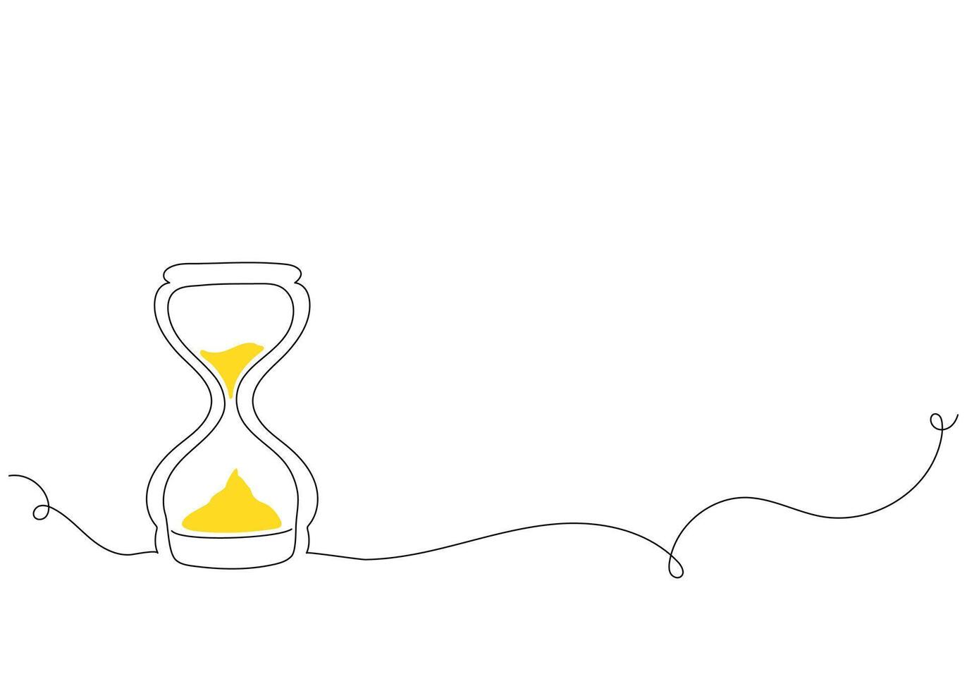 One continuous line drawing of an hourglass with flowing sand. Minimalist retro timer symbolizing time passing, business deadlines, and urgency. Simple linear doodle style vector