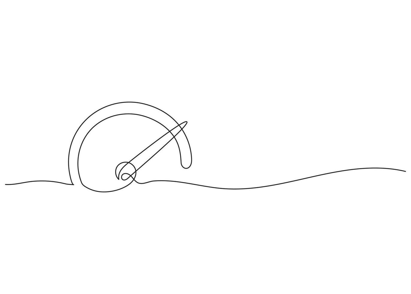Continuous one line drawing of speedometer. Minimal speedometer silhouette in abstract linear style. Simple one line illustration for automotive or dashboard design. vector